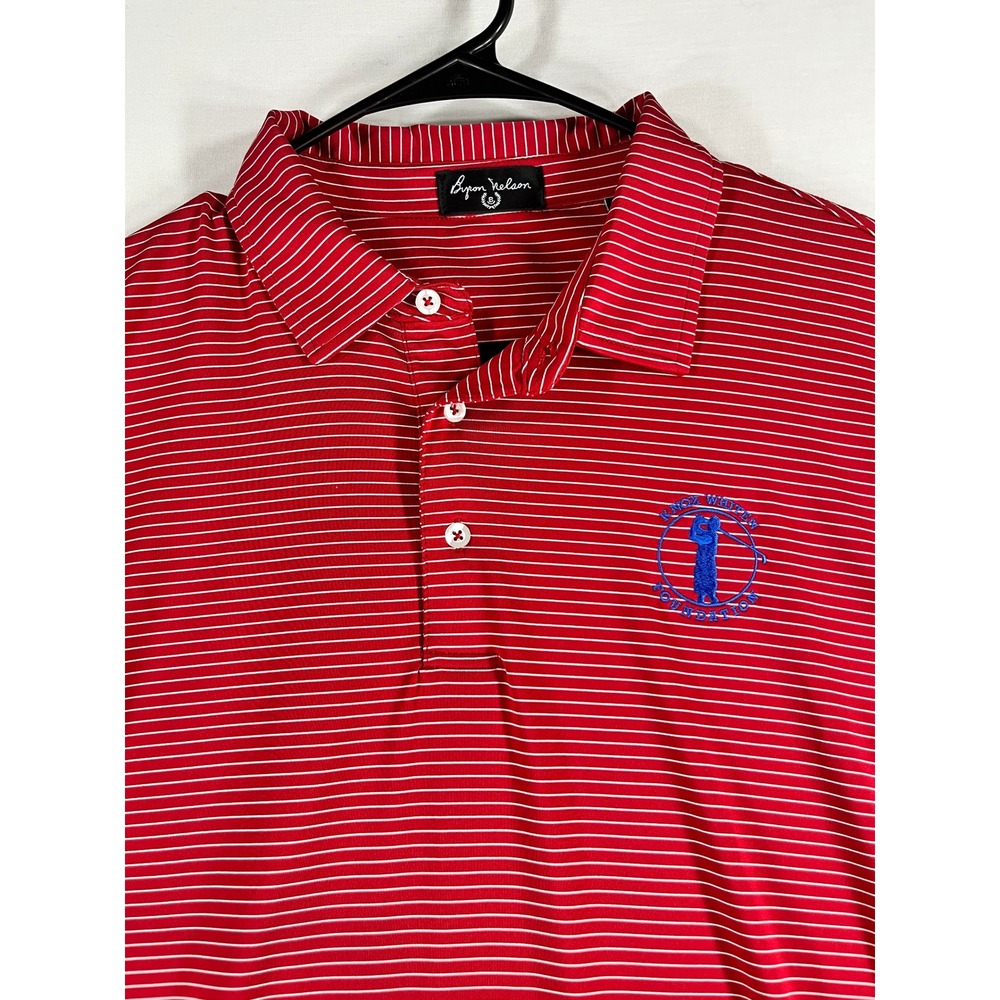 Byron Nelson Mens XL Red Striped Golf Polo Shirt Foundation Logo 1573